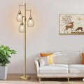 Dimmable Floor Lamp, 3 x 800LM LED Edison Bulbs Included, Farmhouse Industrial Floor Lamp Standing Tree Lamp with Elegant Teardrop Cage Tall Lamps for Living Room Bedroom Office Dining Room-Brass