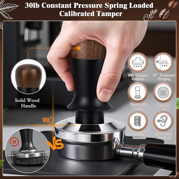 8 PCS Espresso Accessories Kit, 51mm Espresso Tamper Kit Coffee Tamper Set with Coffee Distributor, Espresso Tamping Station, Espresso WDT Stirrer, Puck Screen,Dosing Funnel