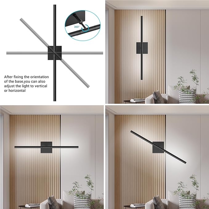 Tipace Hard-Wired LED Black Wall Sconce for Bathroom 39.4IN Vanity Light Fixture 5500K Indoor Bathroom Sconce Over Mirror 360° Rotate for Living Room,Bedroom,Hallway