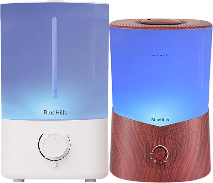 BlueHills Premium Set of Two Large 5000 ML XL and 3000 ML Essential Oil Diffusers Humidifier Combo for Large Room Home with Décor LED Lights Great Gift – Value Pack of White and Dark Wood Grain