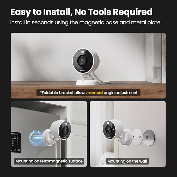 2K Security Camera Indoor/Outdoor, Pet Camera, Baby Monitor, Magnetic Mount, AI Detection, Color Night Vision, SD & Cloud Storage, Compatible with Alexa, 10FT Extra-Long Cable