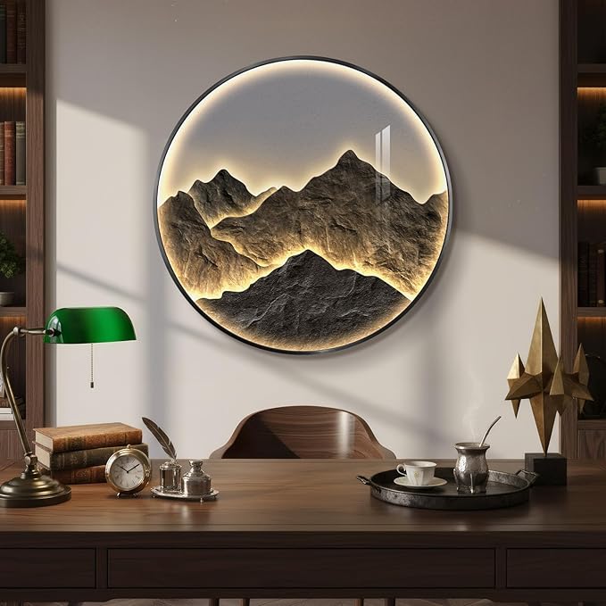 Troartos Framed LED Mountain Wall Art for Living Room, Modern Luxury Dimmable Lighted Landscape Artwork for Walls, Light Remote Control Wall Decor for Hallway, Apartment, Dining Room, Office, 30x30