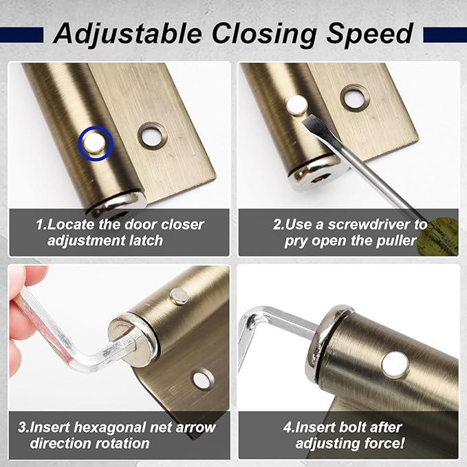 Automatic Door Closer Stainless Steel Soft Close Safety Spring Door Closer for Home Hotel with Screws, Antique Bronze