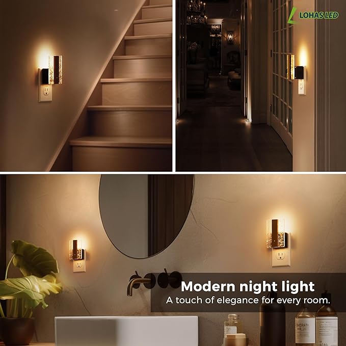 L LOHAS LED Night Lights Plug Into Wall, 2 Pack Night Light with Dusk-to-Dawn Sensor, Dimmable Decorative LED Nightlights, 0-100LM 3000K Adjustable Brightness for Bathroom, Hallway, Bedroom,Stairway