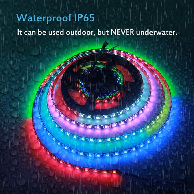 ALITOVE WS2811 RGB-IC Addressable LED Light Strip 16.4ft 300LEDs 12V LED Strip Lights Dream Color Programmable LED Pixel Rope Light Waterproof IP65 with 3M VHB Adhesive Back(No Adapter & Controller)