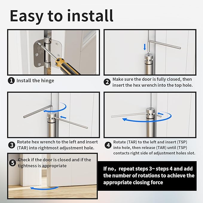 3 Pack Self Closing Door Hinges, 3.5 Inch Auto Closing Door Hinge with 5/8'' Radius Corners, Adjustable Tension for Garage, Front, Back Door, UL Listed, Left and Right Hand, Brushed Nickel