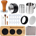 28PCS Espresso Accessories Kit,58mm Espresso Tamper Tools,Includes Wood Station,Distributor,Stirrer,Dosing Funnel,Brush,Puck Screen,Frothing Pitcher,Latte Pen,Powder Ring,Towel,Decorative Stencils
