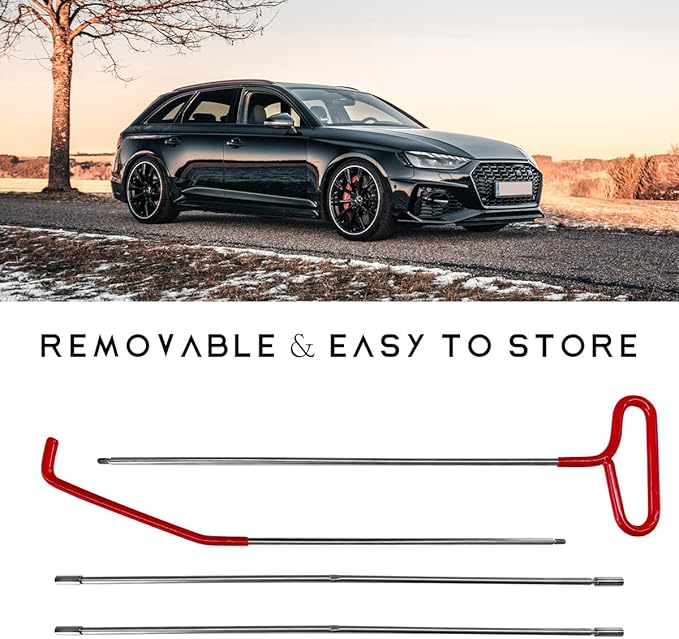 Car Long Reach Tool, 67" Multi-Function Automotive Emergency Tool, Portable Long Pin Puller Hook Kit with Adjustable Length for Vehicles, Car Repair Tool Kit Accessories (Red)
