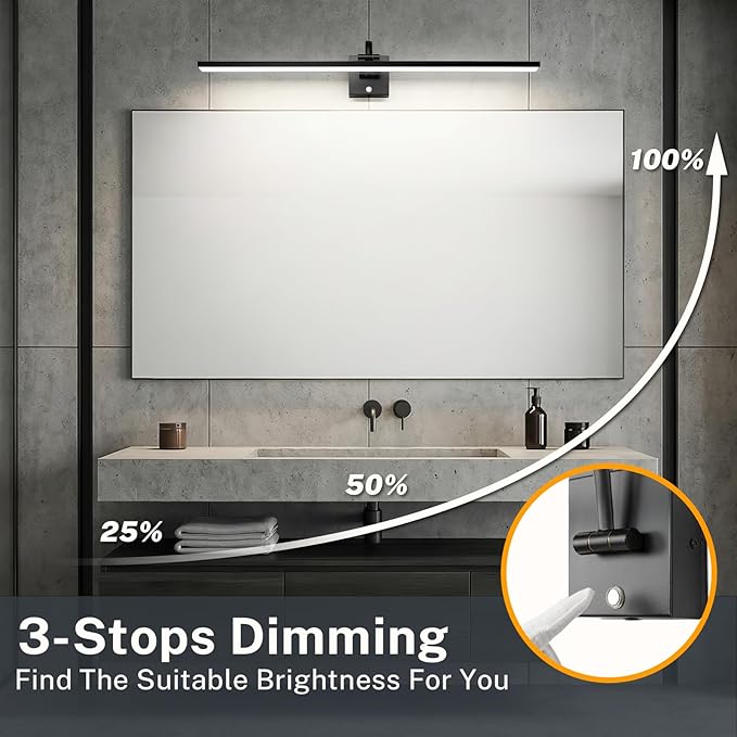 OSYNNIQ Bathroom Vanity Light, 34″ Wall Picture Art Modern Lighting Fixture Over Mirror Dimmable 16W 5000K LED Bar Rotatable Black Waterproof IP44 Wall Sconce for Makeup Shaving