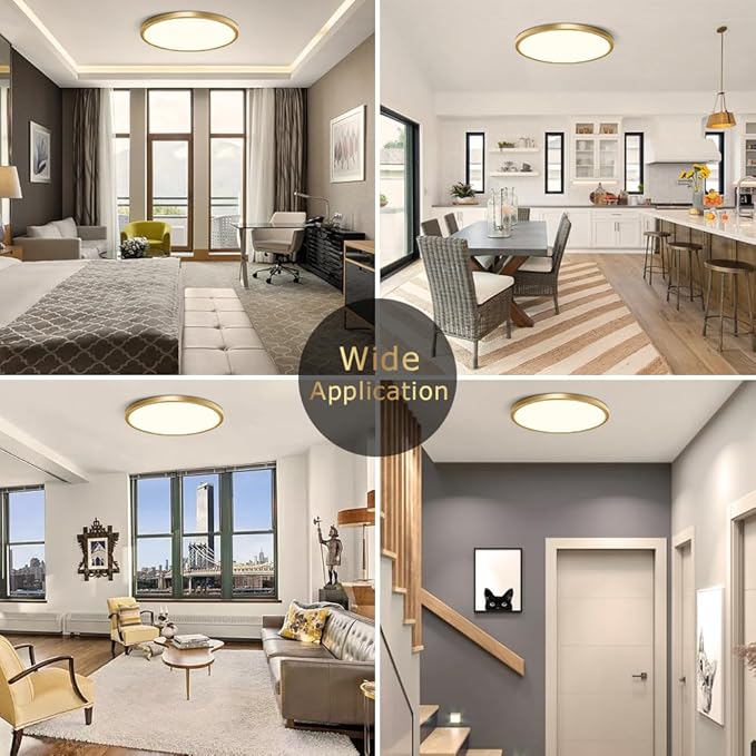 15.7Inch Gold Flush Mount Ceiling Light Fixture , 32W(320W Equivalent), 3800LM, 4000K Natural White, IP40, Flat Modern Round LED Ceiling Lights for Bedrooms, Living Rooms, Bathrooms, Stairwells, etc.