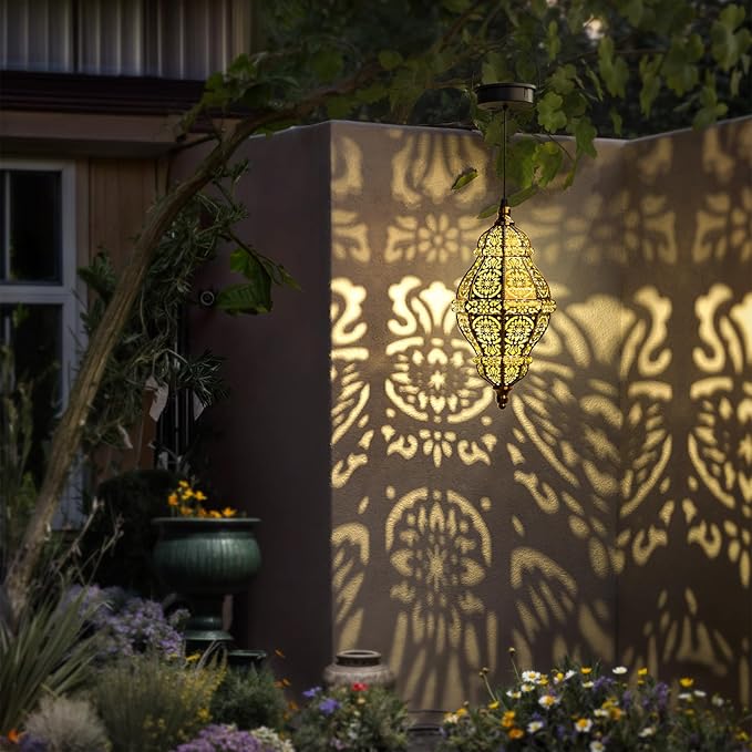 Twinkya Hanging Solar Lights Outdoor Garden Decor, Decorative Waterproof Plastic Moroccan Solar Lantern Lamp, Outside Decorations for Patio Yard Porch Backyard Decor, Gardening Gifts for Women Mom