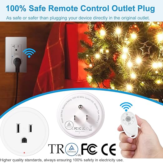 Remote Control Outlet,Greencycle 2 Remote Light Switches and 2 Plugs,Wireless Light Switch,500ft Range,No Wiring Needed,15A/1500W for Household Appliances,FCC Certified,White