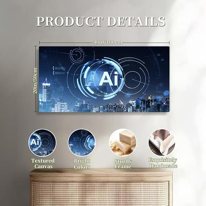 Wibinuki Wall Art Wall Decor Wall Paintings AI interface over a city skyline night showing da for Living Room Bedroom Bathroom Home Decor Can Be Hung Directly 20"x 40"