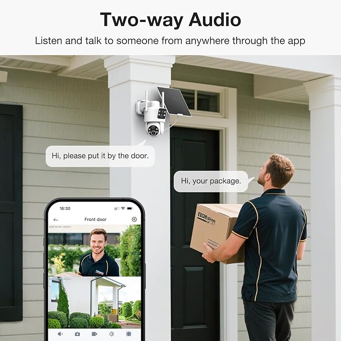 Dual Lens Solar Security Cameras Wireless Outdoor, 2K Full HD Video, 360° View Pan/Tilt Home Security Camera with Color Night Vision, Easy to Install, PIR Alarm, 2.4GHz WiFi