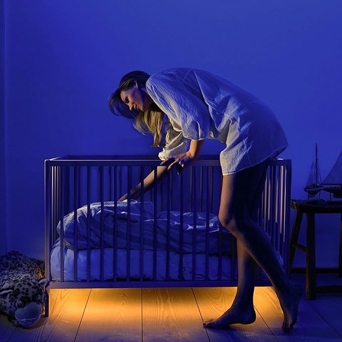Sleep Mode Underbed Light - Night Light Amber Glow No Blue Light Battery Powered Peel and Stick Install
