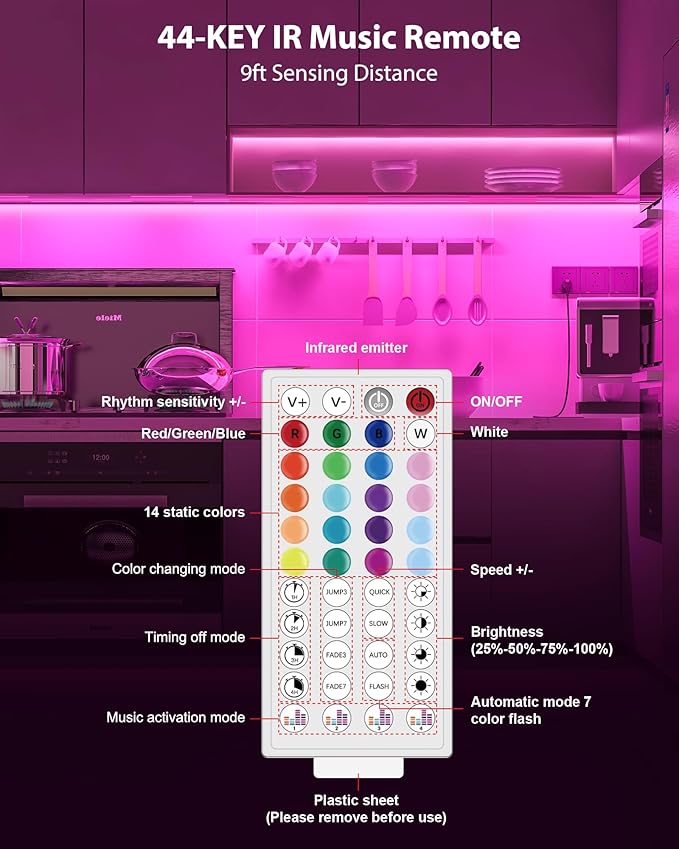 ASOKO 200 Lumens RGB Under Cabinet Lights - 3 Pack, 12-inch Linkable LED Strip Lights with Music Sync, APP & Remote Control for Ambient Room Decor