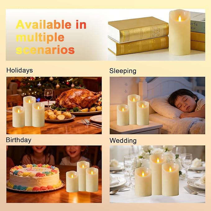 Rechargeable Flameless Candle, Realistic 3D Flickering Warm Flame, LED Candle with Remote Control & Timer for Holiday, Wedding, Patio and Home Decoration