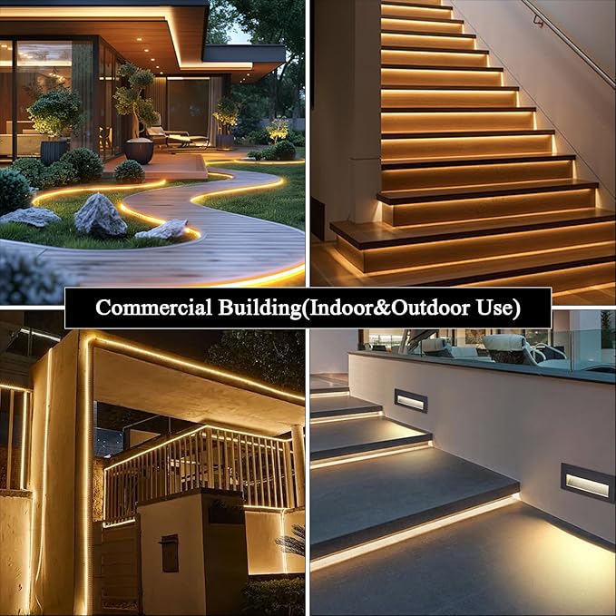 LAMPHOME 3000K 120V LED Strip Light, 150FT 9000LED 100LM/W Waterproof for Outdoor Indoor, Every 1.5ft Cuttable Lighting Strip, 17.5x7.8mm ETL Listed，Warm White