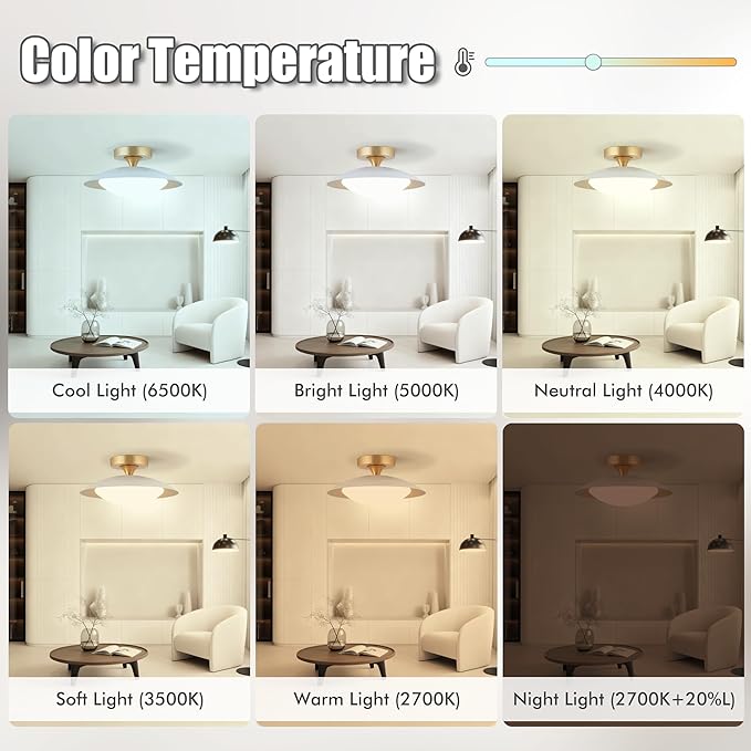 FTL Modern LED Semi Flush Mount Ceiling Light Fixture with Remote 5CCT 2700K-6500K Dimmable Mid Century White LED Ceiling Lights 11.8in Close to Ceiling Light Fixture for Kitchen Hallway Laundry Room