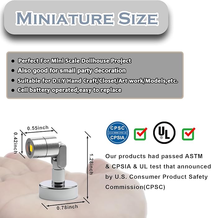 Metal Miniature LED Lights,Tiny Spot Light with Magnet Base,Battery Operated LED Lights,Wireless Miniature Spot Light for Artwork Painting,Jewelry Showcase,DIY Hand Craft (Red)