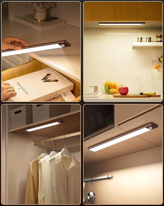 11.8in Motion Sensor Cabinet Light, 2 Pack Under Cabinet Lighting with 4 Modes (Auto Night/Day/Always On/Off), 3 CCT & Stepless Dimming, USB Type-C Charging, for Kitchen, Stairs