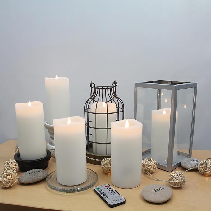 Stonebriar 3 Count White Real Wax 3x6 Flameless LED Pillar Candles with Remote and Timer