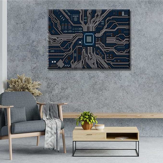 Canvas Wall Art CPU Concept Wall Decorations for Living Room Posters and Prints Computer Chip Contemporary Home Decor Stretched Canvas Picture for Living Room Bedroom Home Office Decor 20X28 INCH