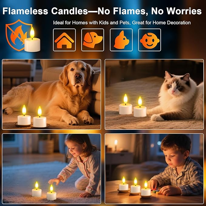 PChero Rechargeable Waterproof Tea Lights with Remote & Magnetic Charging Base, Battery Operated Flameless Candles with Timer, 6 Pack LED Votive Candles Flickering, 100+H Lasting, 1.5" D x 2.16" H