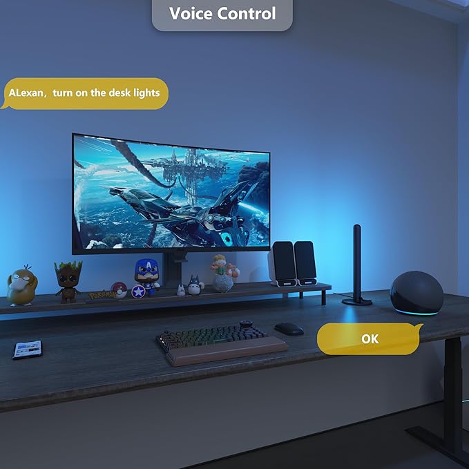 LAMPAOUS Smart Table Lamp, Bedside or Bedroom Lamp, TV backlights, Gaming Lights, Adjustable White and Multi Color Compatible with Alexa, Google Assistant, Voice Activated. App Control