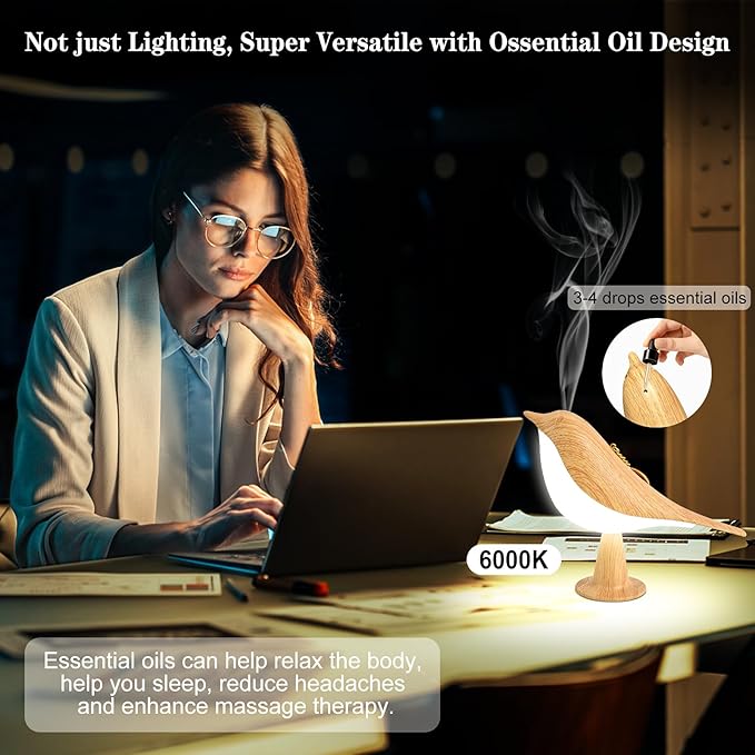 Small Cordless Bird Lamp, Touch Night Light with 3 Color Temperature/Dimmer Brightness/Touch Sensor/Aroma Diffuser, Rechargeable Battery Hummingbird Lamp for Kids, Bedside, Small Place (2Pack)