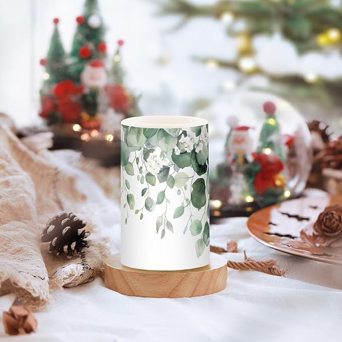 Watercolor Leaf and Flower Pattern Flameless Candles Color Changing LED Candles with Remote Control Battery Candles for Outdoor and Indoor Home and Room Decoration, 3'' x 4''/5'' Set of 2 Pieces