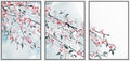 wall26 - 3 Panel Framed Canvas Wall Art - Ink Painting Style Pink Cherry Blossom on The Branch - Giclee Print Gallery Wrap Modern Home Art Ready to Hang - 24"x36"x3 White