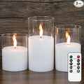 GenSwin Flameless Candles with Remote Timer, Clear LED Battery Operated Candles with Flickering Flame, Glass and Real Wax Pillar Candle Holiday Home Decor(Set of 3, D3”x4”5”6”)