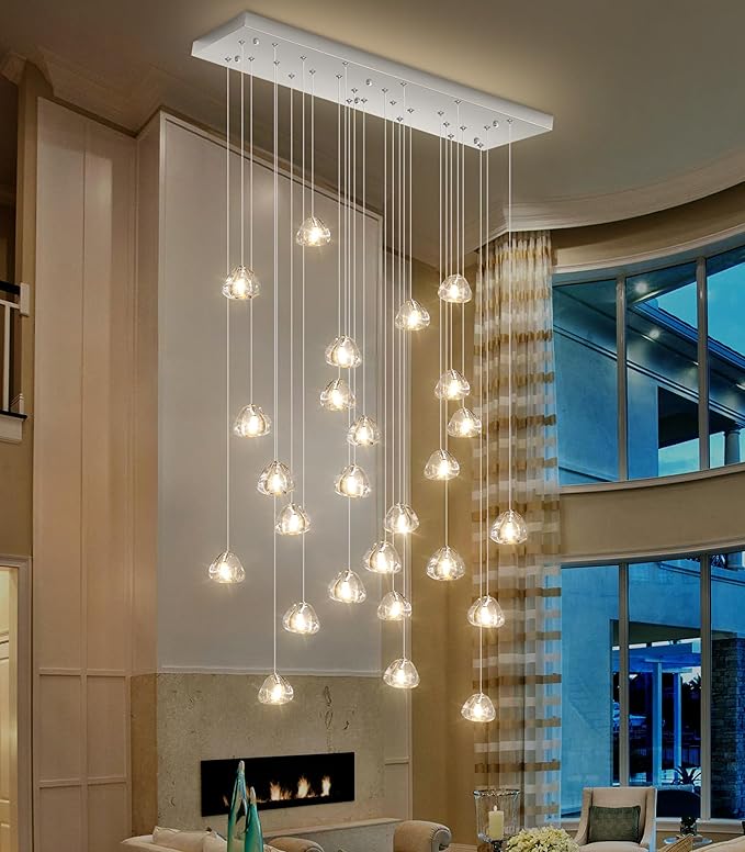 LED Rectangular Glam Chandeliers for Living Room Dining Room Light Dimmable High Ceiling Pendant Lights Fixtures Lighting 26-Lights Foyer Entryway Lighting Brushed Nickel