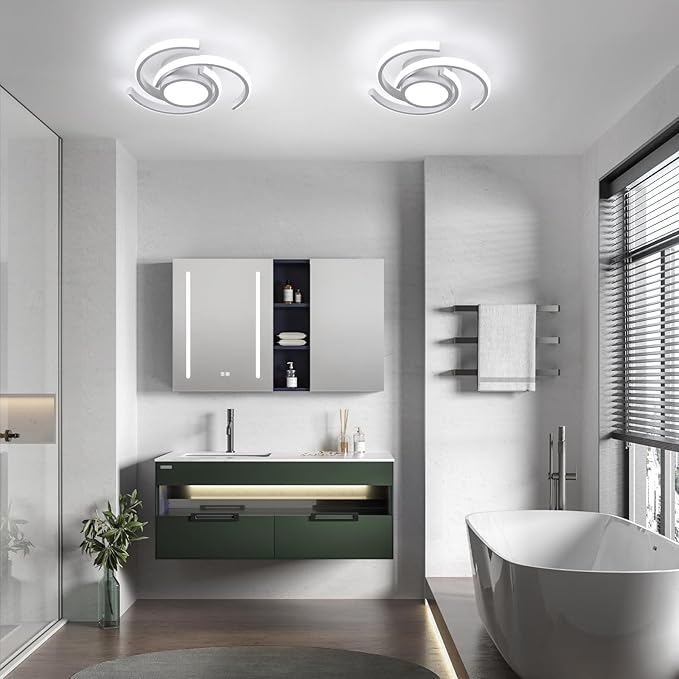 ADISUN LED Modern Ceiling Light, 6000K Semi Flush Mount Ceiling Light Fixture, Unique Ceiling Lamp for Living Room Bedroom Corridor Aisle Hallway, 2 Pack, Silver