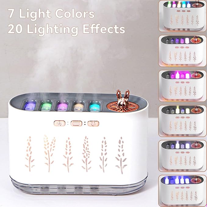 5 Nozzle Cool Mist Humidifier, Music-Sensing Humidifier Diffuser with 20 Color LED Light, 700ML Essential Oil Diffuse, Auto Shut-Off, Aroma Diffusers Humidifiers for Bedroom Home Office (White)