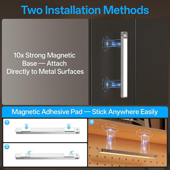 14.2inch Under Cabinet Lighting Wireless,Rechargeable Motion Sensor Light Indoor,3 Colors Dimmable,Magnetic Closet Lights with Remote,Under Counter Lights for Kitchen,Silver 5Pack