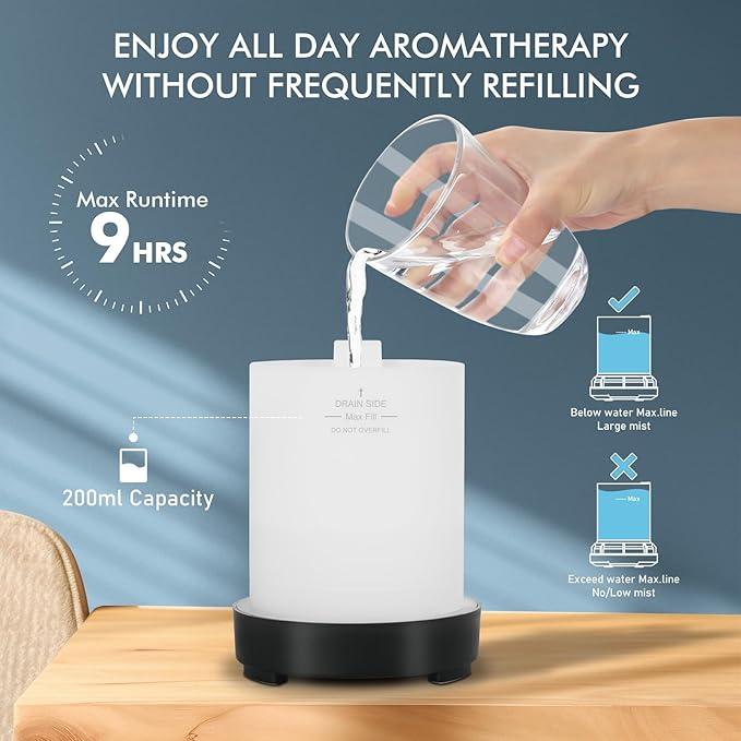 Essential Oil Diffuser Aromatherapy Diffuser - Art Glass Oil Diffuser with Auto Shut-Off Protection 4 Timer Setting 7 Colors Changed LED Night Light for Home Office Decor Gift (Grey Diffuser)