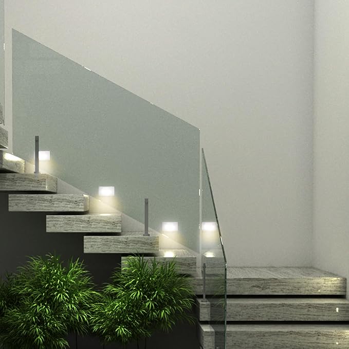 Ciata LED Stair Lights - 3 CCT Options (3000K/4000K/5000K) | 3 Watt Step Lights for Indoor and Outdoor Stairs | Ideal for Home Theater and Outdoor Stairway Lighting | White Finish, Horizontal