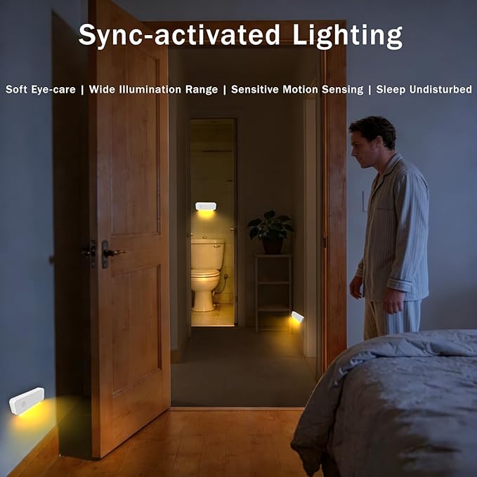 ROOKIELEDS Smart Sync Motion Sensor Night Light, Rechargeable Stair Lights with Multi-Light Linkage, Portable Nightlight for Stairs, Hallways, Garages, Bedrooms(3)