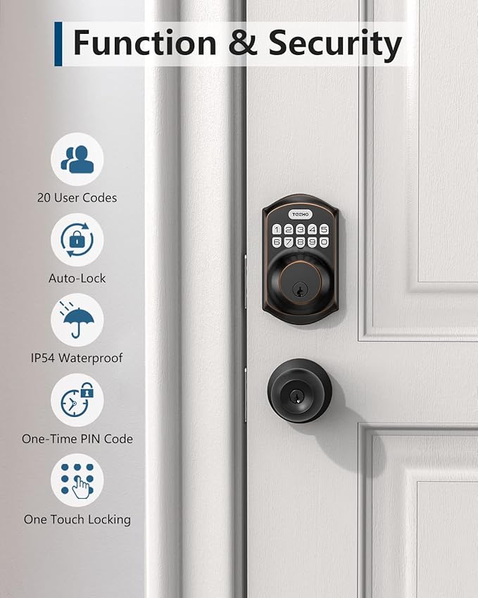TEEHO TE001 Keyless Entry Door Lock with Keypad - Smart Deadbolt Lock for Front Door with 2 Keys - Auto Lock - Easy Installation - Oil-Rubbed Bronze