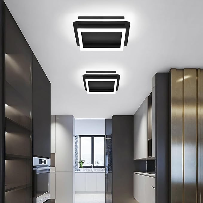 CANEOE 3 Packs Square Flush Mount Ceiling Light, 6000K Black Modern LED Ceiling Light Fixture, Minimalist Hallway Lighting Fixture Ceiling Lamp for Hallway Entryway Bedroom Balcony (All Black)