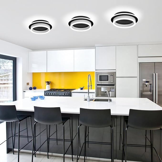 CAMEOE Modern Led Ceiling Light, 24W Black Led Hallway Ceiling Light Fixture, Small Round Flush Mount Ceiling Lights for Hallway Bedroom Kitchen Bathroom Entryway