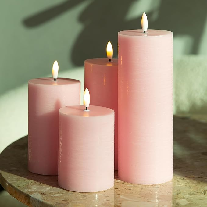 Flameless Candles, 4 Pack Battery Operated Candles with Remote, Real Wax LED Fake Candles with Timer Flickering for Christmas Wedding Home Party D3 H 5" 6" 7" 9" Pink