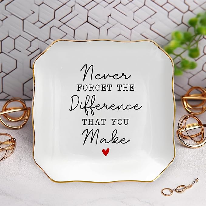OASSIE Thank You Gifts for Women - 4"x4" Ceramic Jewelry Dish Tray - Appreciation Teachers Day Birthday Gifts for Women Employee Coworkers Teacher Boss Lady Manager Nurses, Retirement Gift for Woman