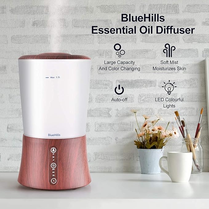 BlueHills Premium 2000 Ml and 3000 Ml Set of 3 Large Essential Oils Diffusers for Large Rooms Big Capacity Models Adjustable Cool Mist Great Gift – Value Pack of 3 Dark Wood Grain