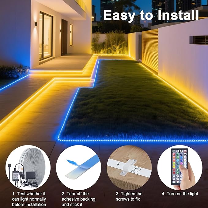 MIHEAL 100FT Outdoor LED Strip Light IP67 Waterproof,Outside RGB Lights with App/Remote Control,Color Changing,Music Sync Rope Light for Balcony,Deck,Rooftop,Garden,Pool