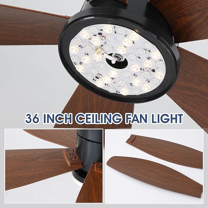 48" Ceiling Fans with Lights-Low Profile Ceiling Fan with Light and Remote/APP Control,Flush Mount,LED Dimmable Modern Ceiling Fans for Bedroom,Indoor/Outdoor Patio Use(Brown)