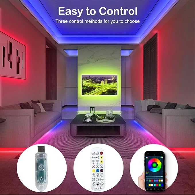 32.8FT LED Strip Lights IP68 Outdoor Waterproof, 5V USB Powered, Music Sync Bluetooth APP/RF Remote Control Lights for Balcony,Deck,Camping,Garden,Bedroom Decor