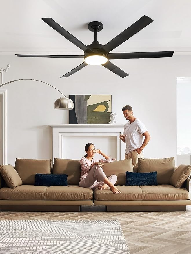 60" Smart Ceiling Fan with RGB Chasing Lights – Quiet DC Motor with Sectional Blades Dimmable CCT via App & Remote Control, Fits Flat or Sloped Ceiling Mount for Large Living Rooms, Black